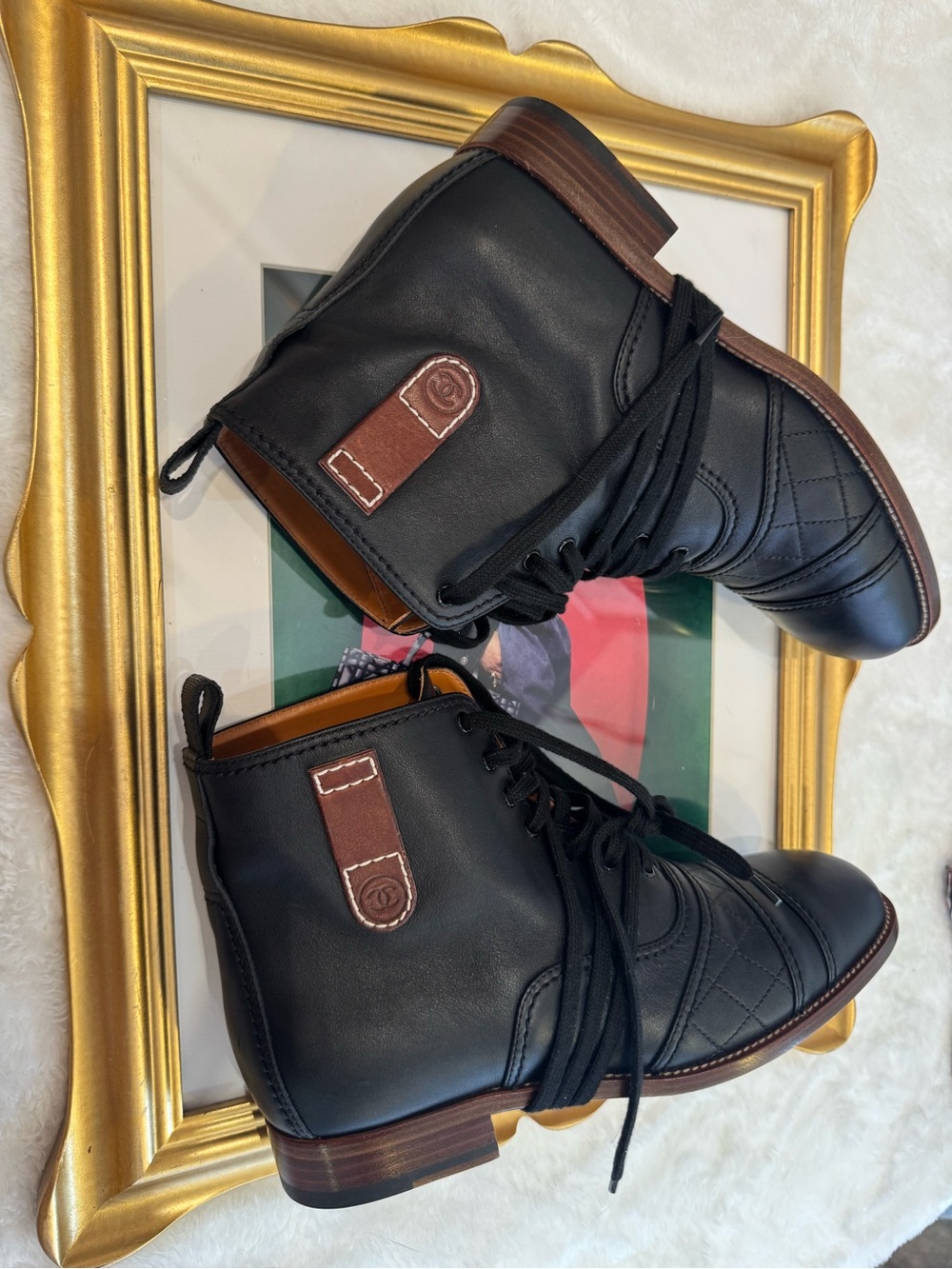 Chanel Classic Black Leather Lace-Up Ankle Boots - Women's - Picture 9 of 11